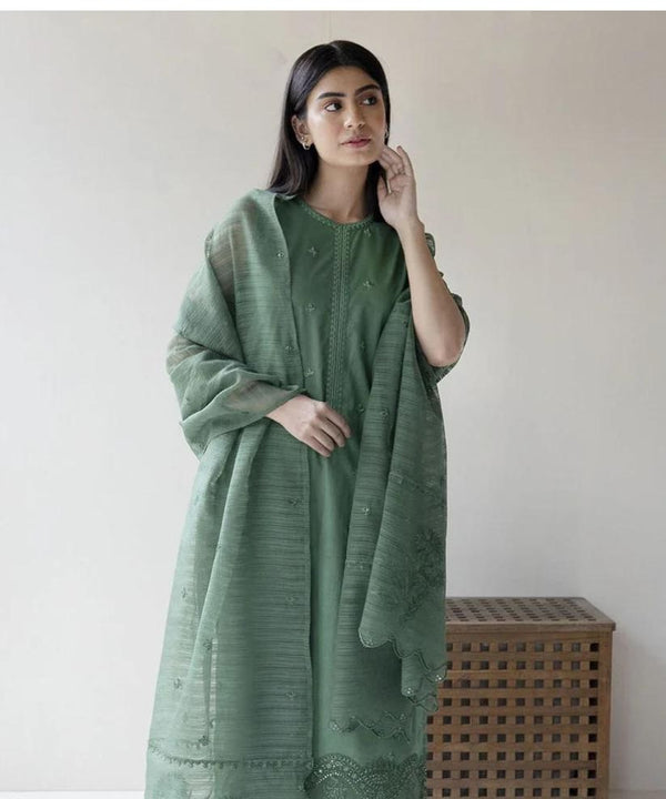 Dhanak-3PC Embroidered Shirt With Organza Embroidered Dupatta-140